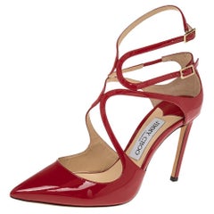 Jimmy Choo Red Patent Leather Lancer Strappy Pumps Size 37