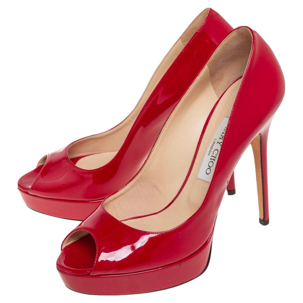 Red jimmy choo peep toe pumps sales