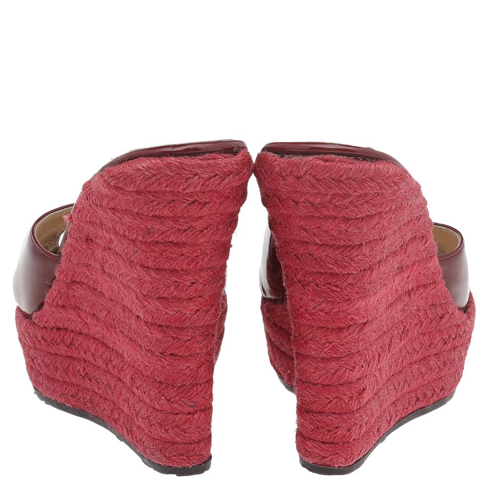 Jimmy Choo Rotes Lackleder Phyllis Keil Plateau Espadrille Sandalen Größe 40 Damen im Angebot