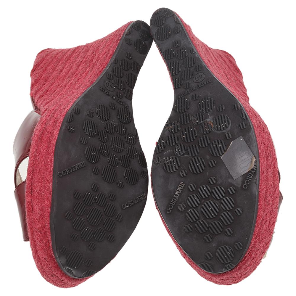 Jimmy Choo Rotes Lackleder Phyllis Keil Plateau Espadrille Sandalen Größe 40 im Angebot 1