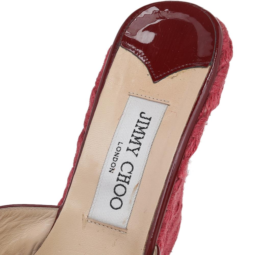 Jimmy Choo Red Patent Leather Phyllis Wedge Platform Espadrille Sandals Size 40 In Good Condition For Sale In Dubai, Al Qouz 2