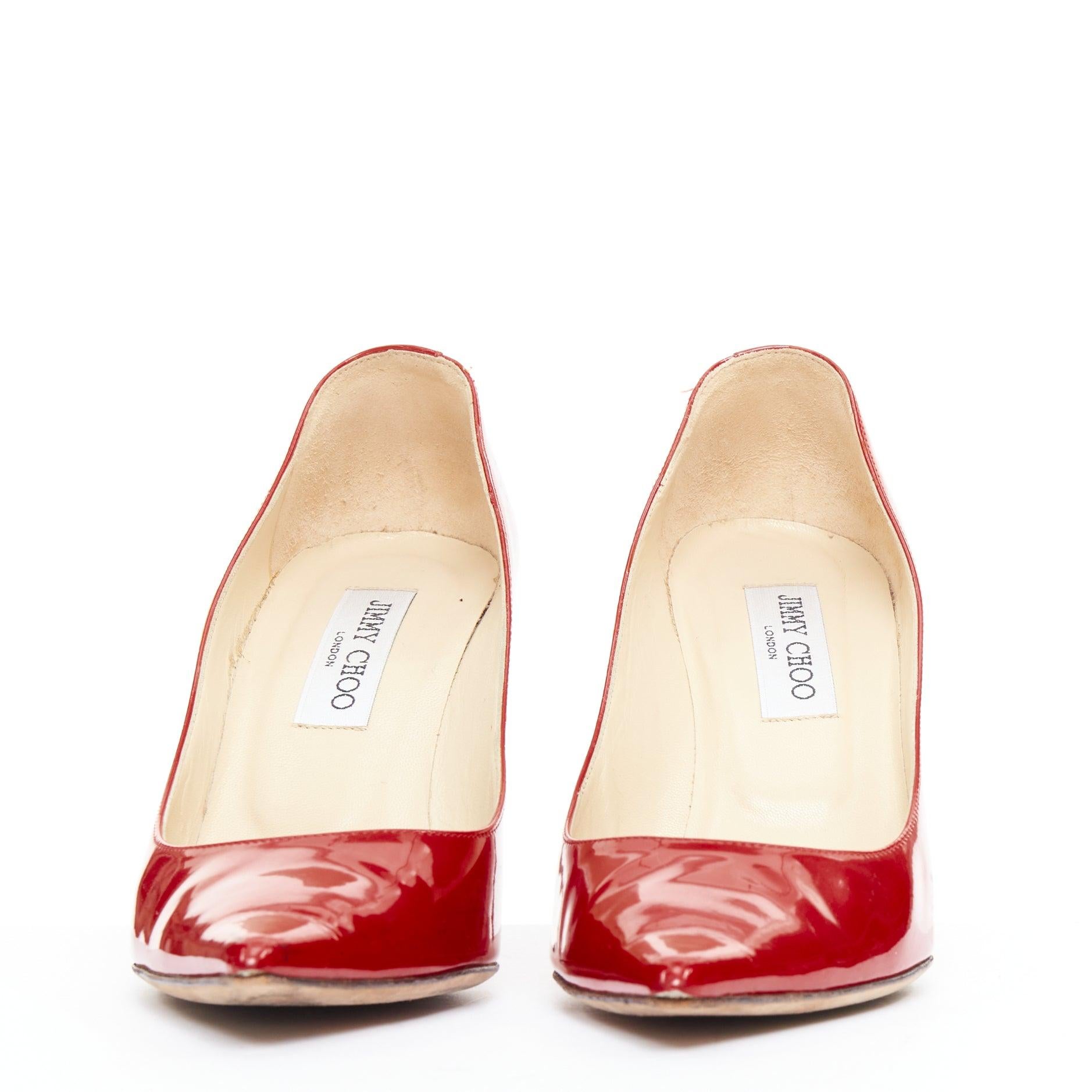 Rouge JIMMY CHOO red patent leather pointy toe stiletto heel pump EU39 en vente