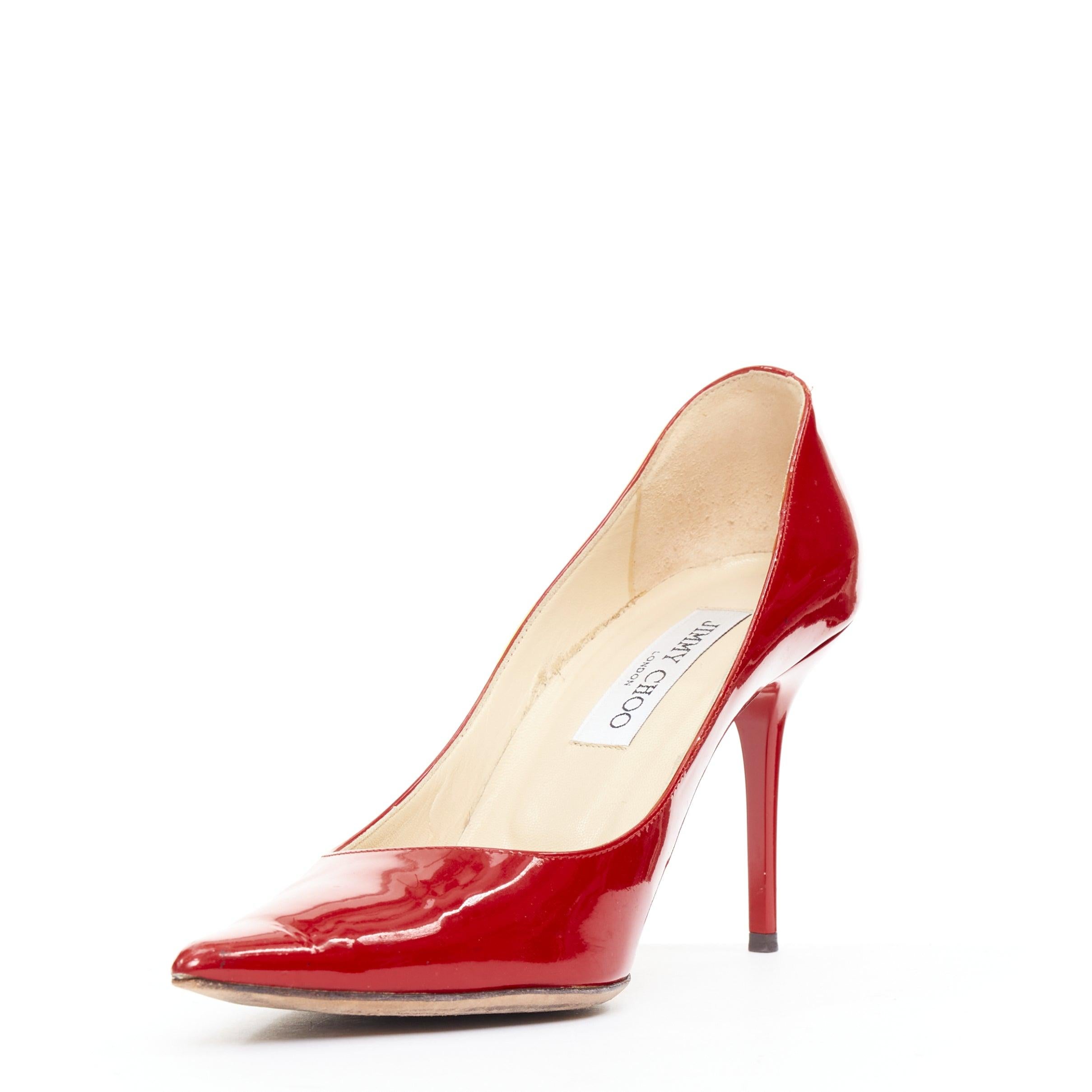 JIMMY CHOO red patent leather pointy toe stiletto heel pump EU39 État moyen - En vente à Hong Kong, NT