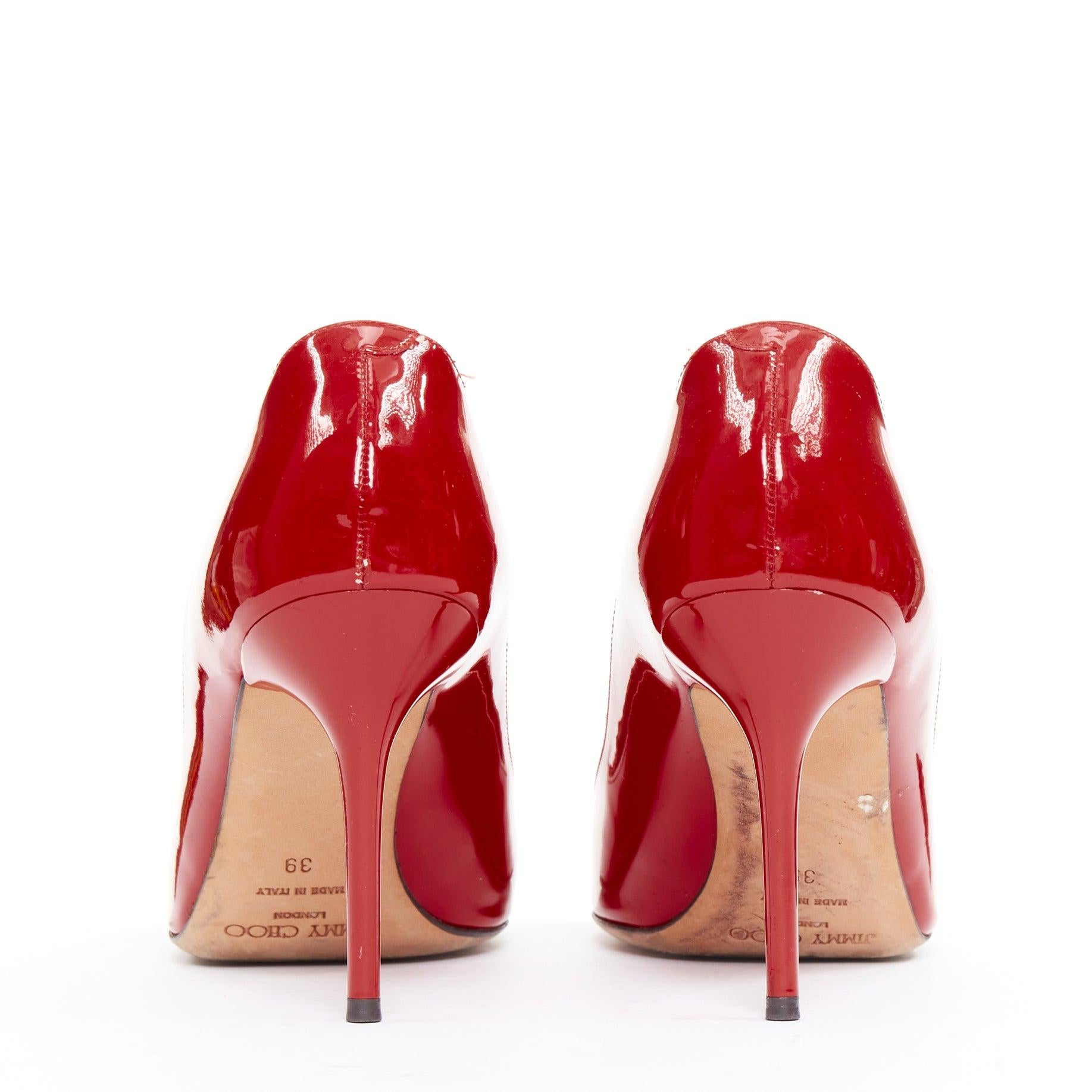 JIMMY CHOO red patent leather pointy toe stiletto heel pump EU39 Pour femmes en vente