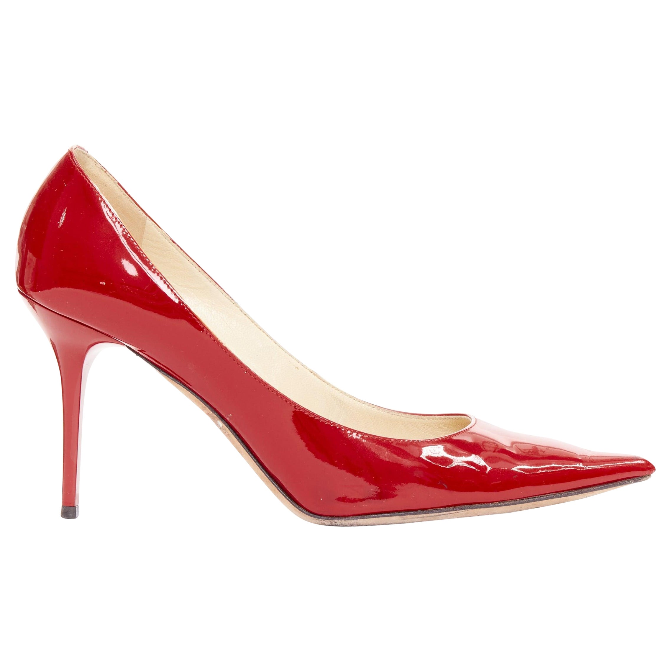 JIMMY CHOO red patent leather pointy toe stiletto heel pump EU39