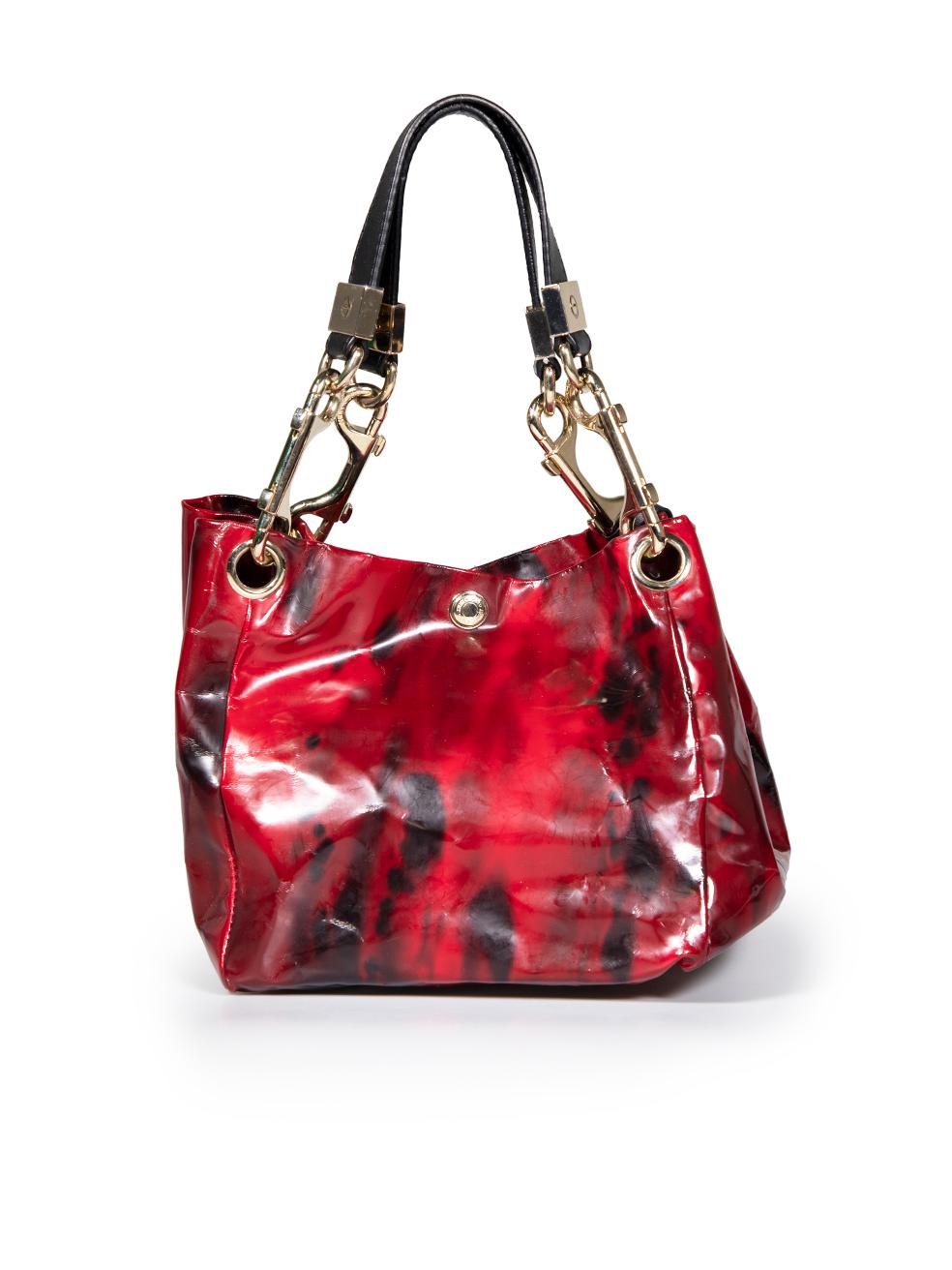 Jimmy Choo Red Patent Leather Printed Lola Bag In Good Condition For Sale In London, GB