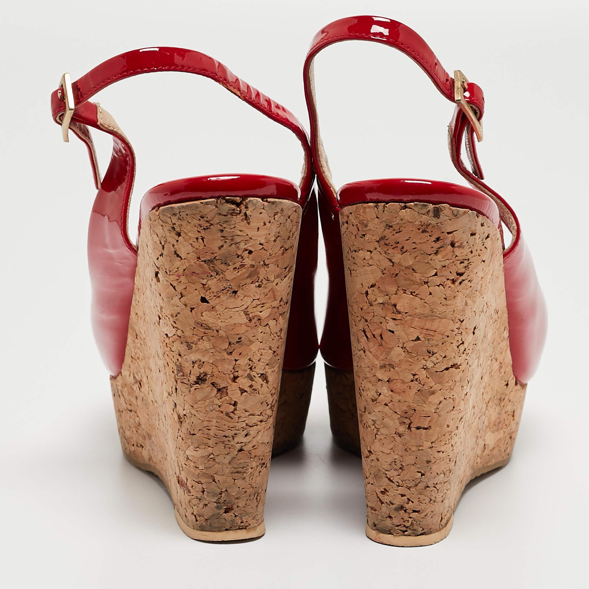 Jimmy Choo Red Patent Leather Prova Wedge Sandals Size 39 3