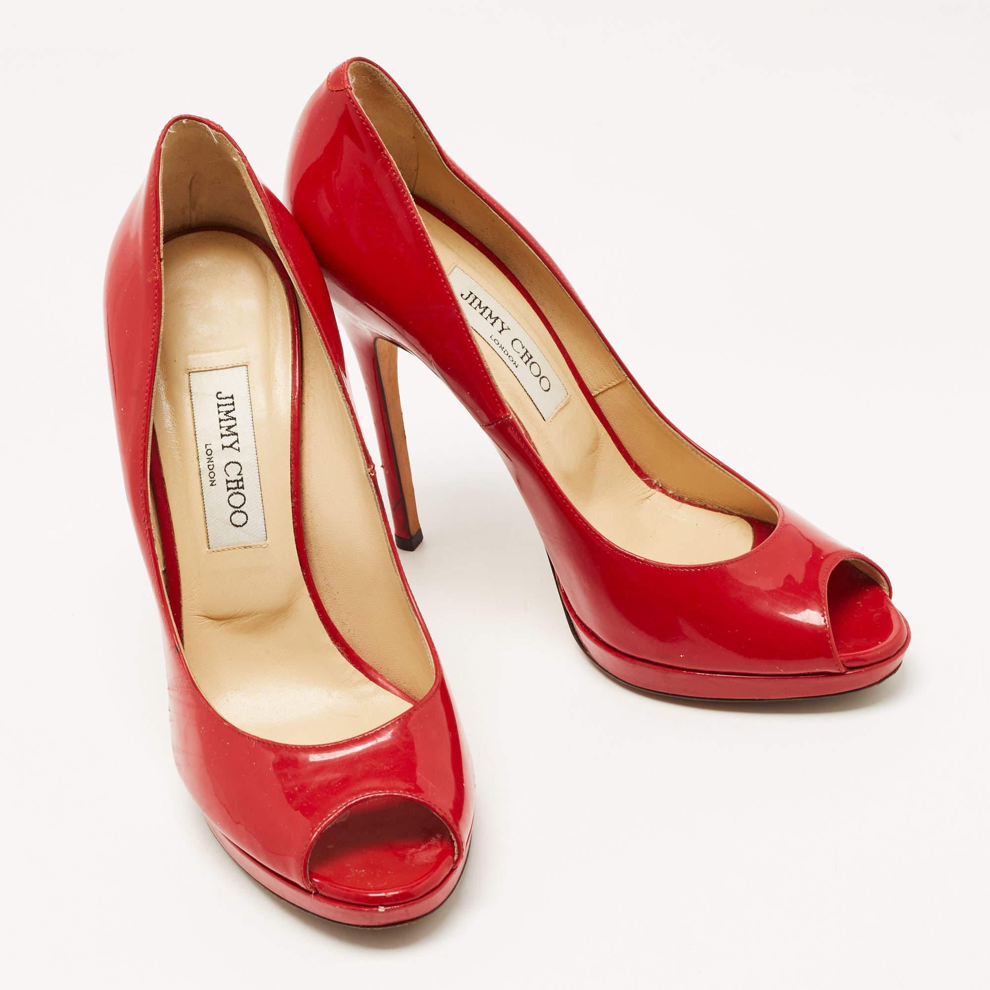 Escarpins à plateforme Jimmy Choo en cuir verni rouge, taille 40 Pour femmes en vente