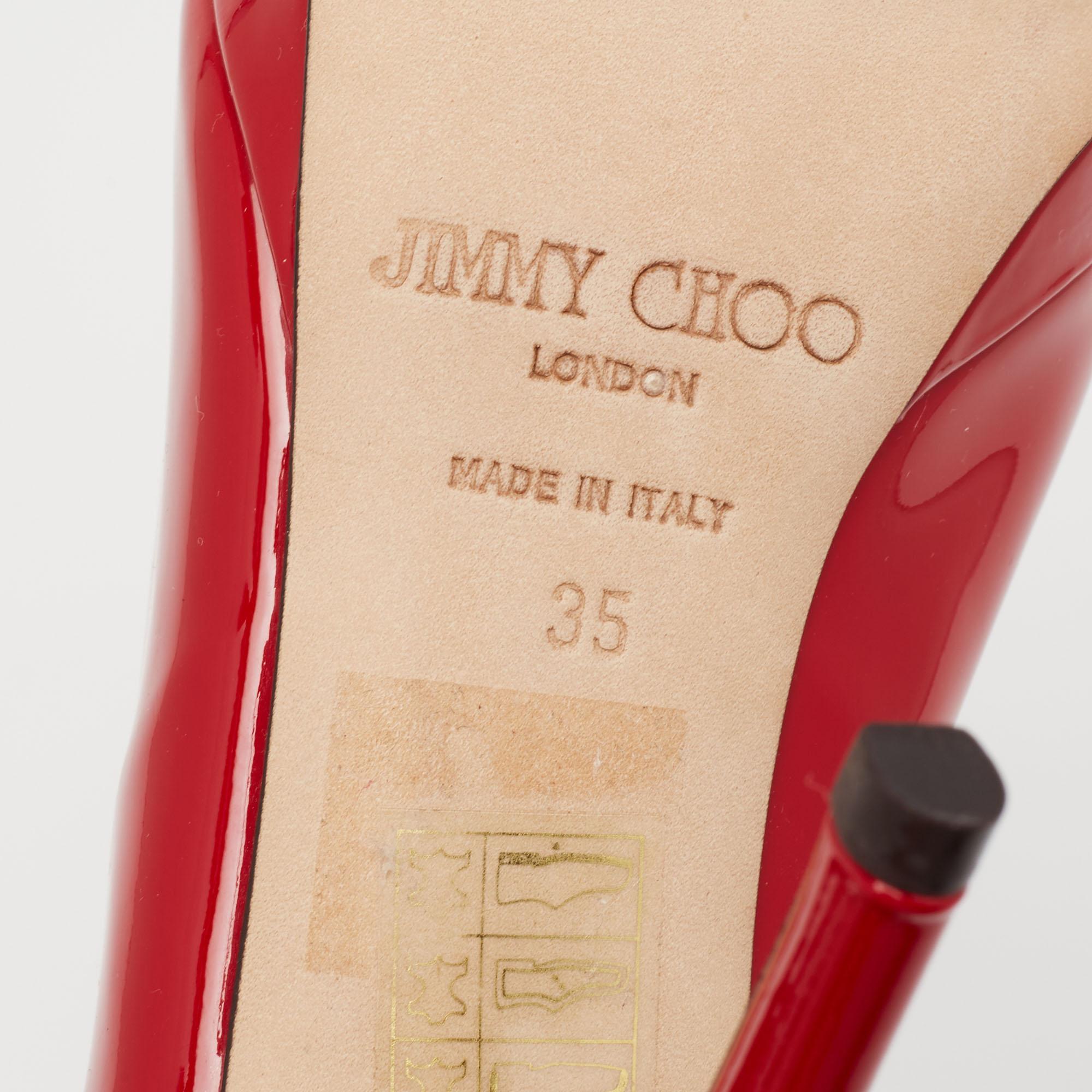 Jimmy Choo Red Patent Leather Vita Peep Toe Platform Slingback Sandals Size 35 1