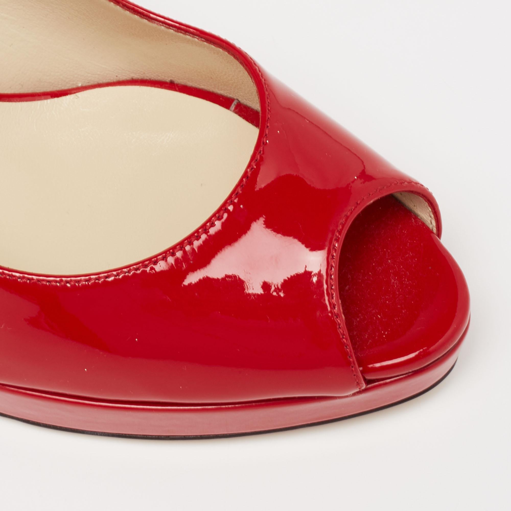 Jimmy Choo Red Patent Leather Vita Peep Toe Platform Slingback Sandals Size 35 3