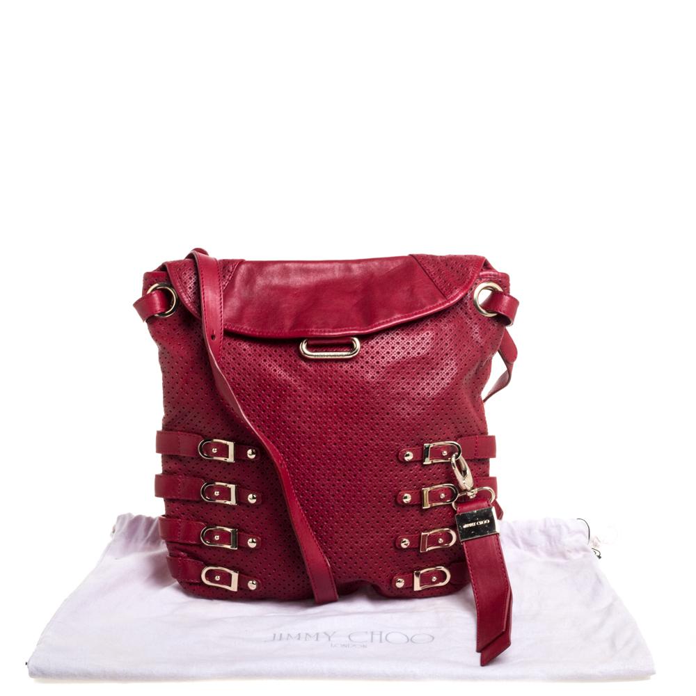 Jimmy Choo Red Perforated Leather Brina Shoulder Bag 6