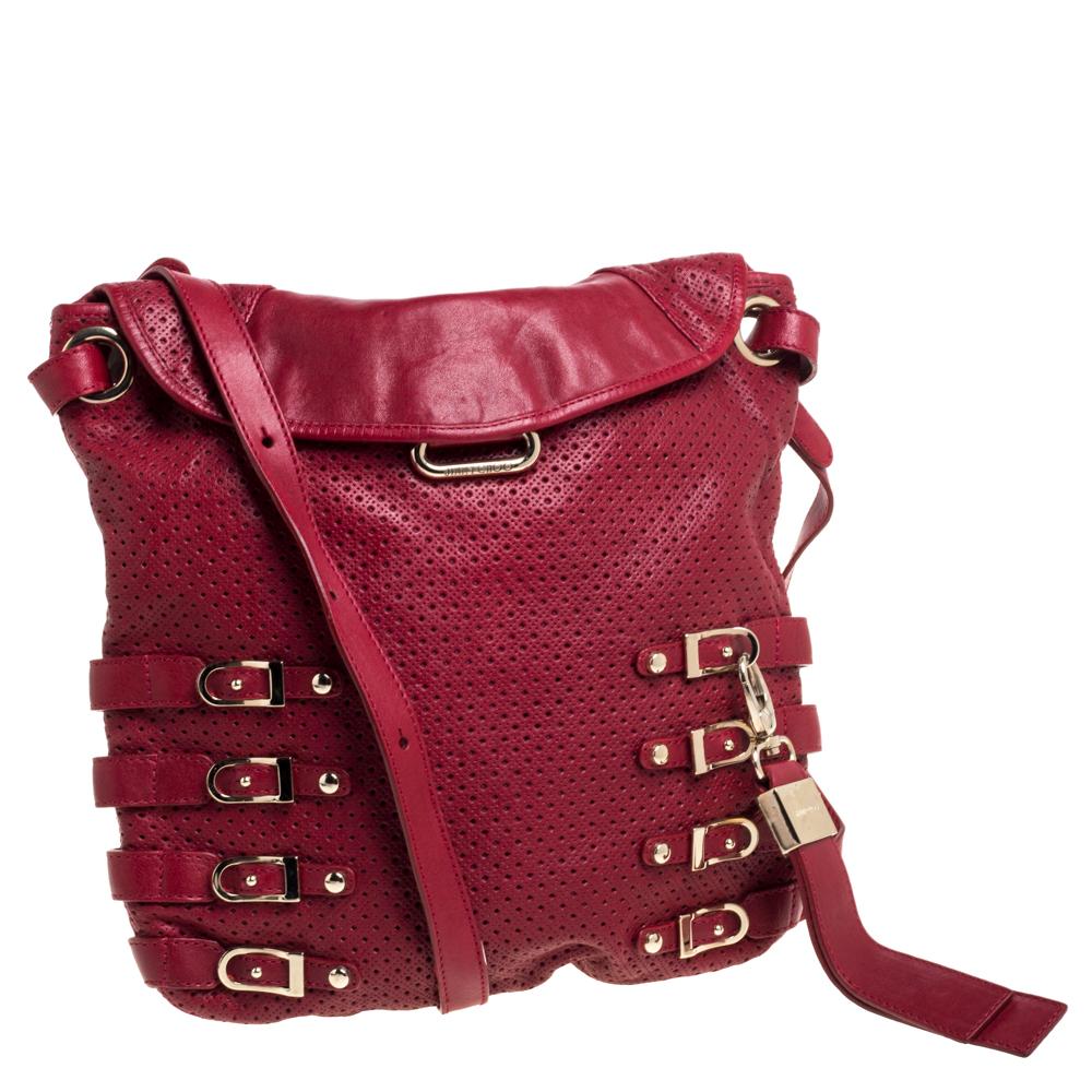 Women's Jimmy Choo Red Perforated Leather Brina Shoulder Bag