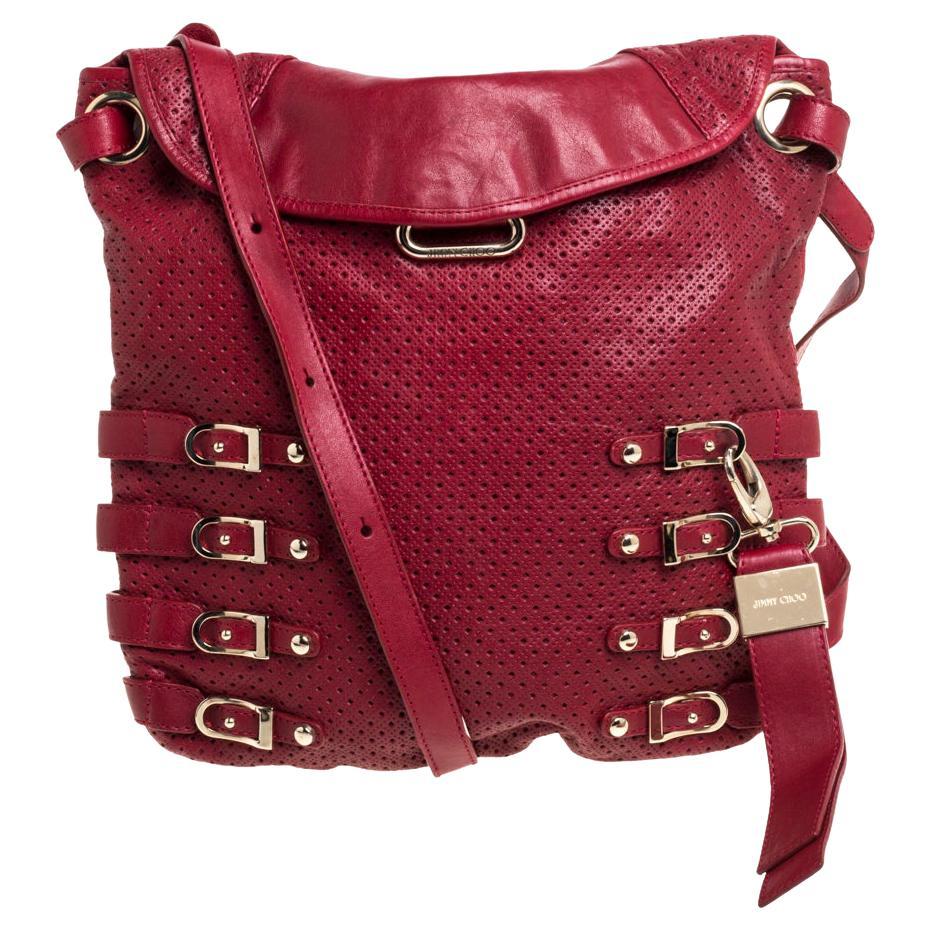 Jimmy Choo Red Perforated Leather Brina Shoulder Bag