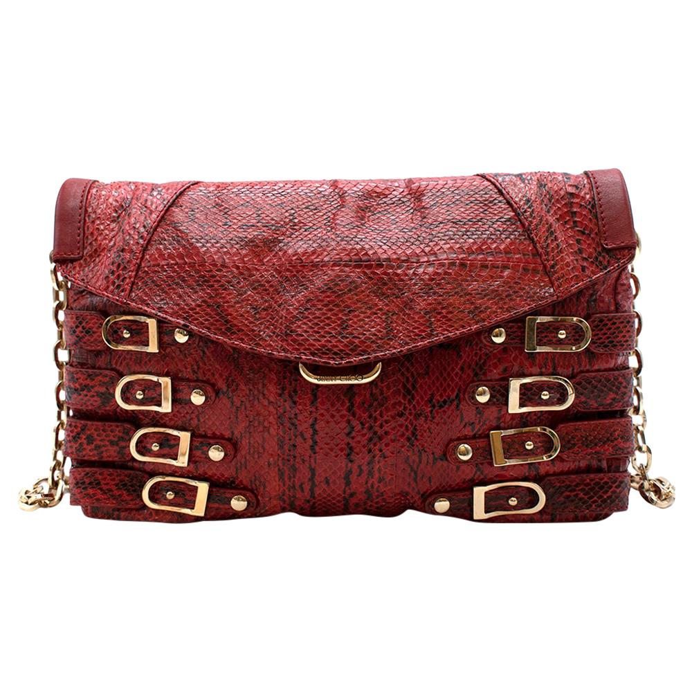 Jimmy Choo Red Python Chain Shoulder Bag For Sale