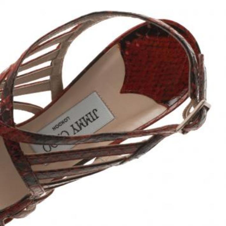 Jimmy Choo - Sandales à plateforme Keenan en python rouge, taille 37,5 en vente 2