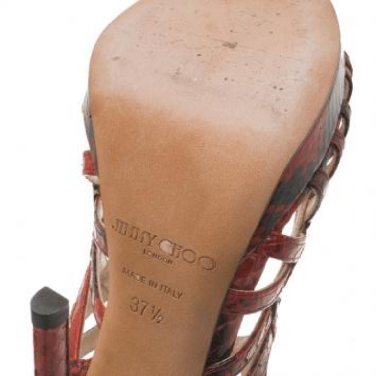 Jimmy Choo - Sandales à plateforme Keenan en python rouge, taille 37,5 en vente 3