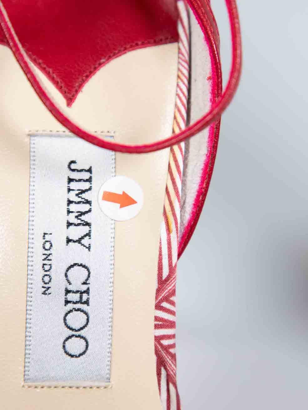 Jimmy Choo Red Satin Printed Peep-Toe Heels Size IT 40 For Sale 3