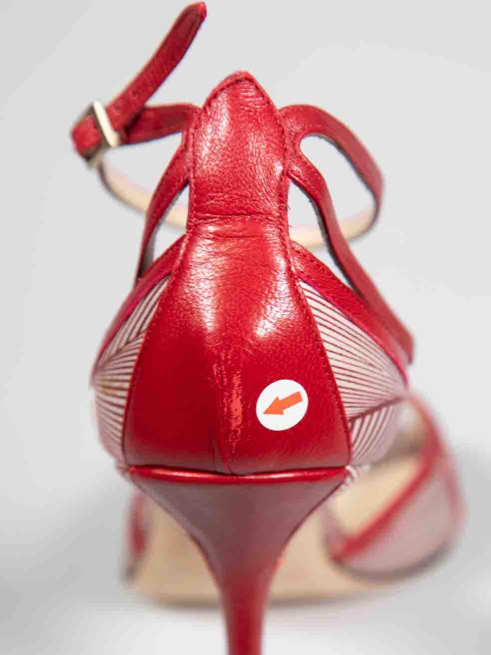 Jimmy Choo Red Satin Printed Peep-Toe Heels Size IT 40 For Sale 4