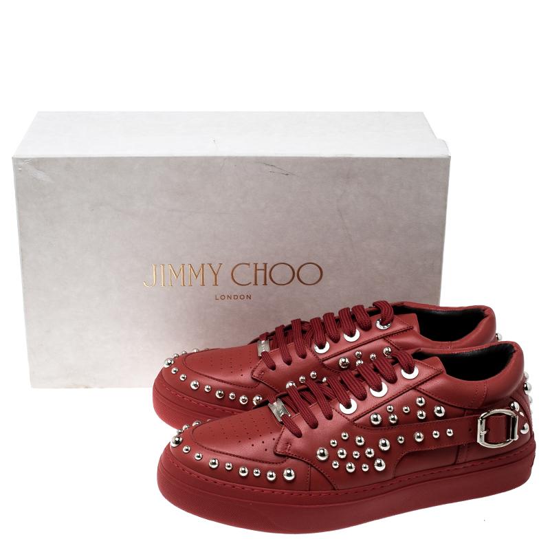 Jimmy Choo Red Studded Leather Roman Sneakers Size 42 2