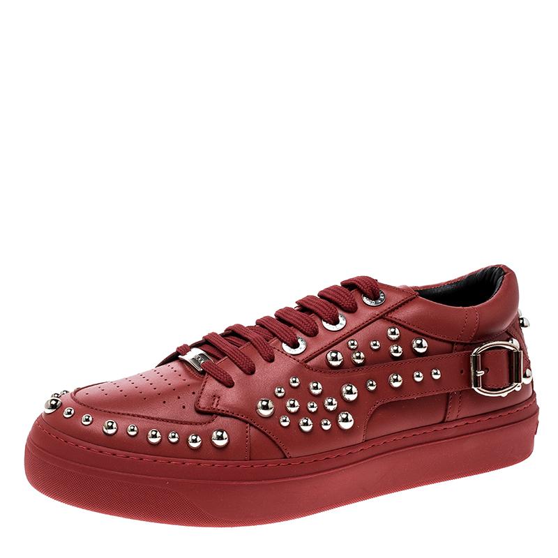 Jimmy Choo Red Studded Leather Roman Sneakers Size 42