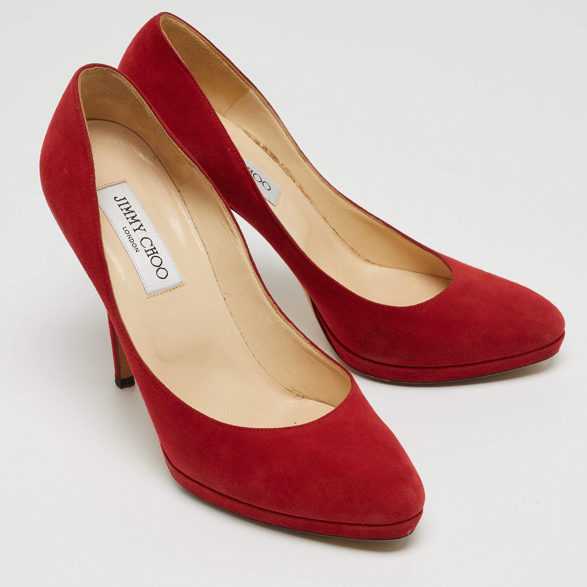 Jimmy Choo Red Suede Aimee Platform Pumps Size 38 For Sale 1