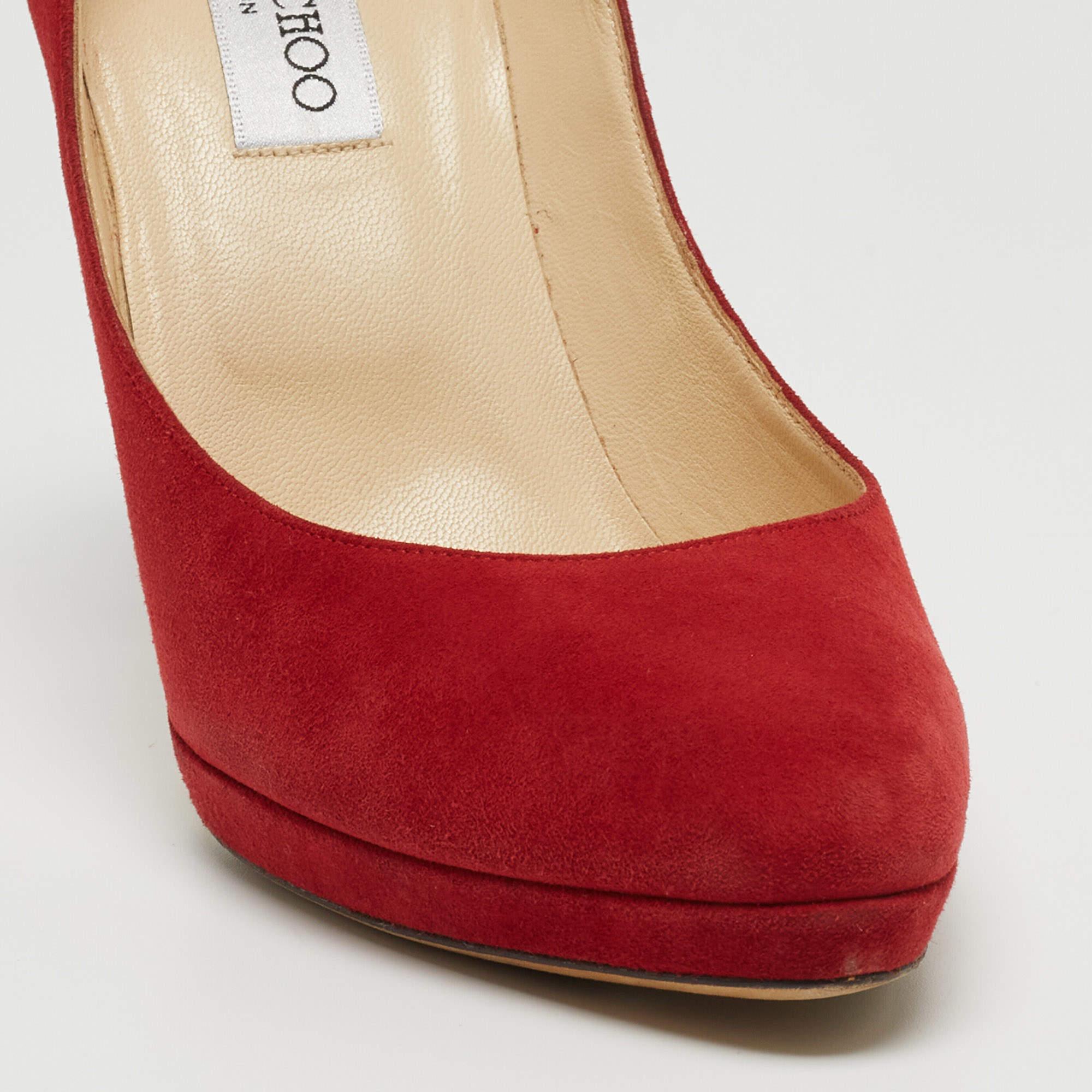 Jimmy Choo Red Suede Aimee Platform Pumps Size 38 For Sale 3