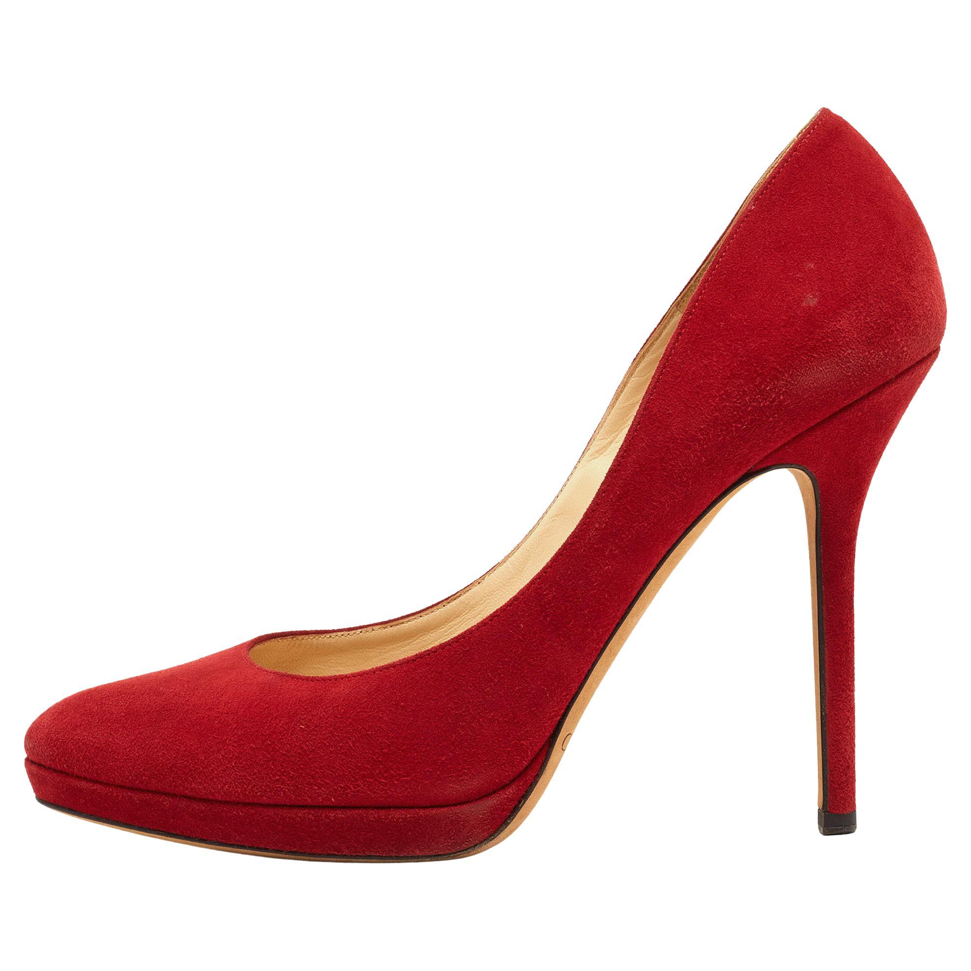 Jimmy Choo Red Suede Aimee Platform Pumps Size 38 For Sale
