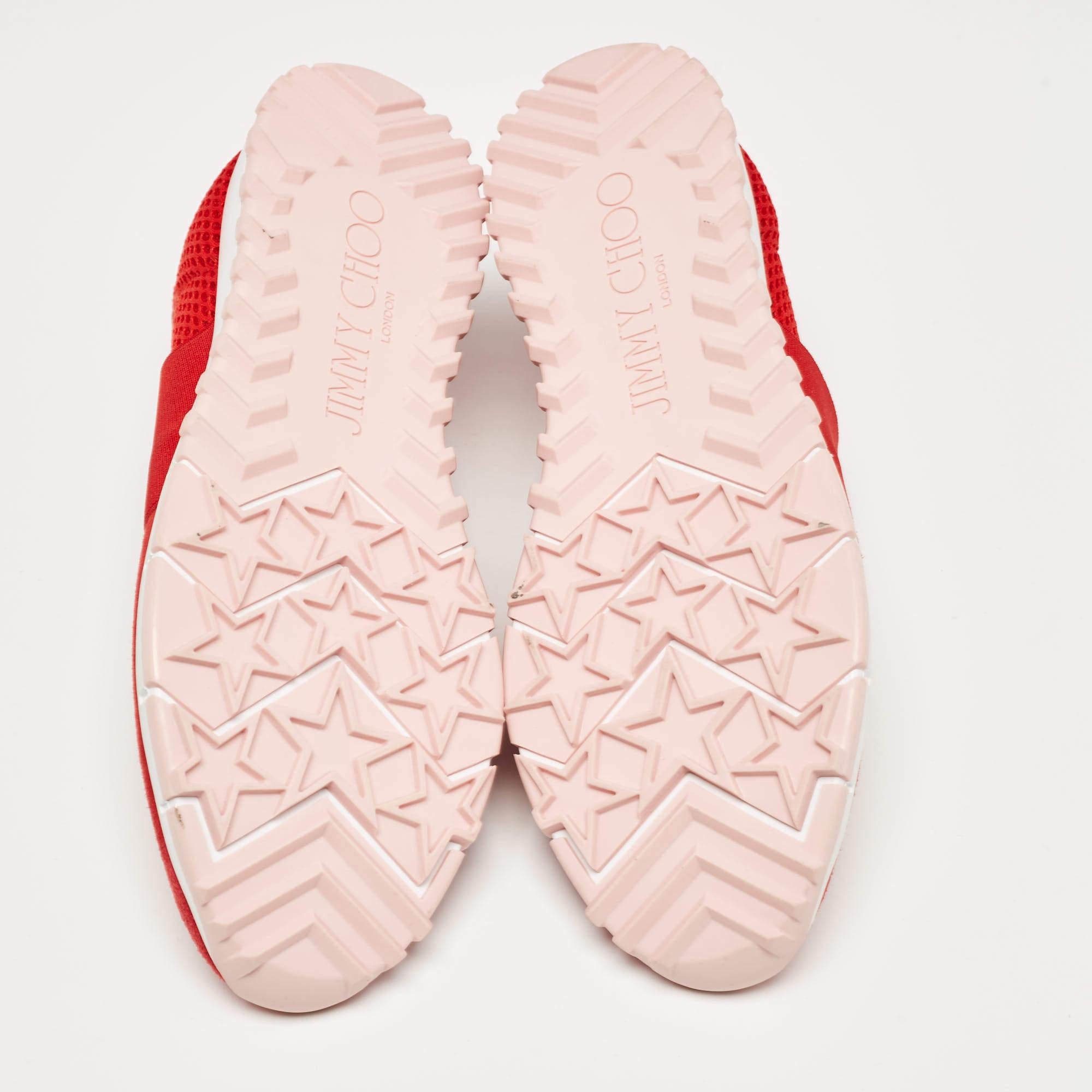 Jimmy Choo Baskets basses rouges en daim et maille, taille 39.5 en vente 1