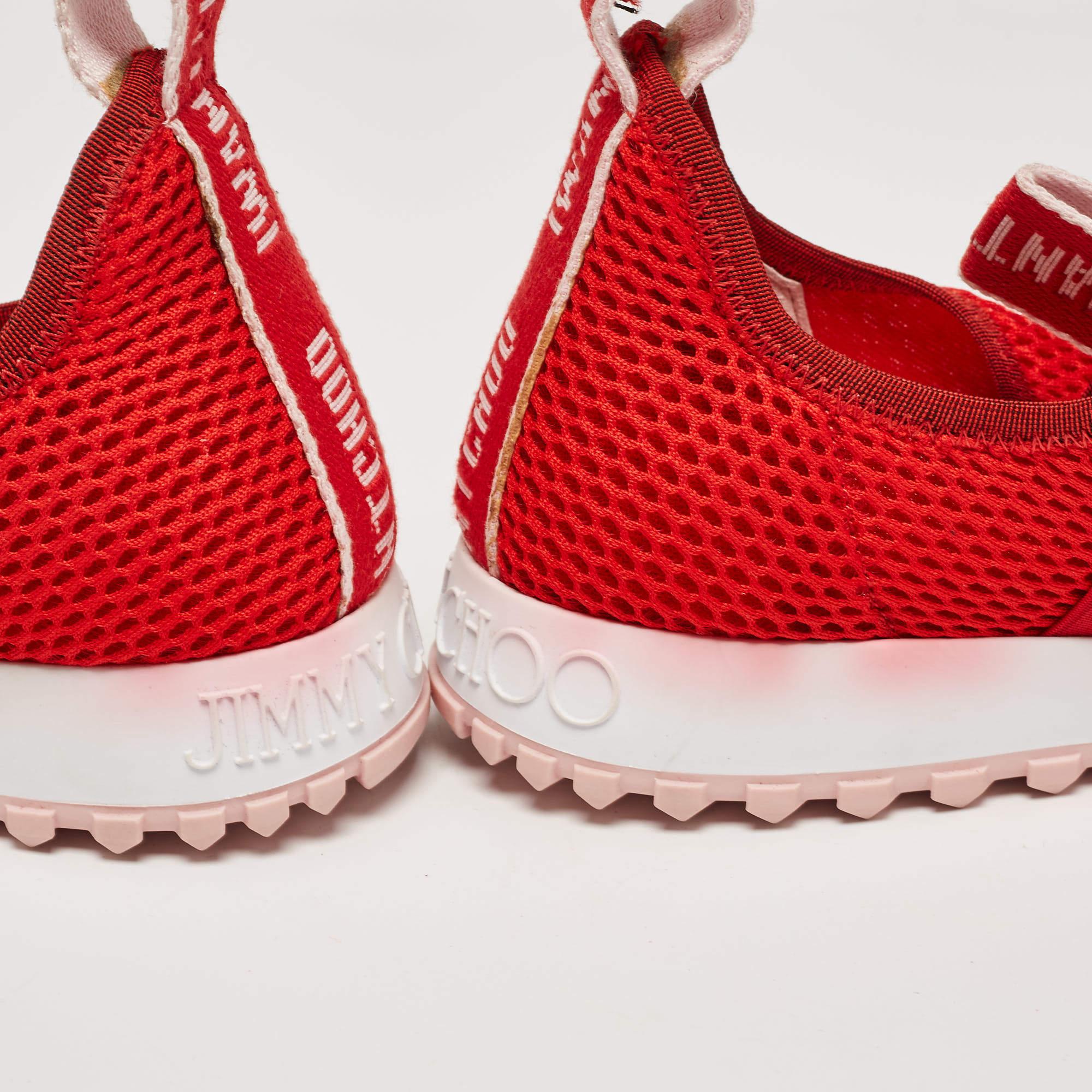 Jimmy Choo Baskets basses rouges en daim et maille, taille 39.5 en vente 4