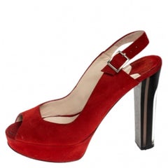 Jimmy Choo Red Suede Leather Lexy Peep Toe Platform Slingback Sandals Size 37.5