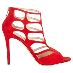 JIMMY CHOO red suede REN 100 Sandals Shoes 37.5