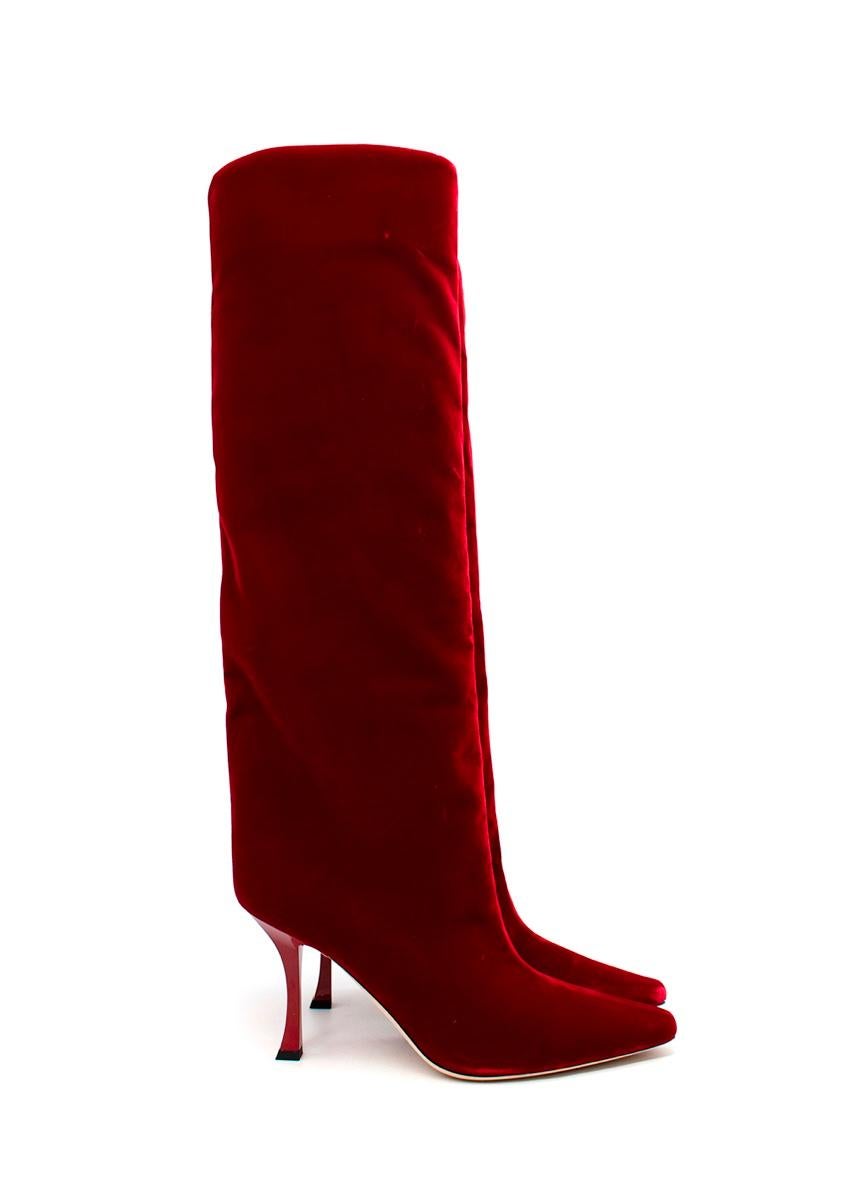 Jimmy Choo Red Velvet Chad Heeled Long Boots
 
 
 
 - Rich red hue
 
 - Point toe
 
 - Pull-on style
 
 - 90's inspired heel shape
 
 
 
 Materials 
 
 100% Velvet
 
 Lining
 
 100% Nappa leather
 
 
 
 Made in Italy 
 
 
 
 PLEASE NOTE, THESE ITEMS