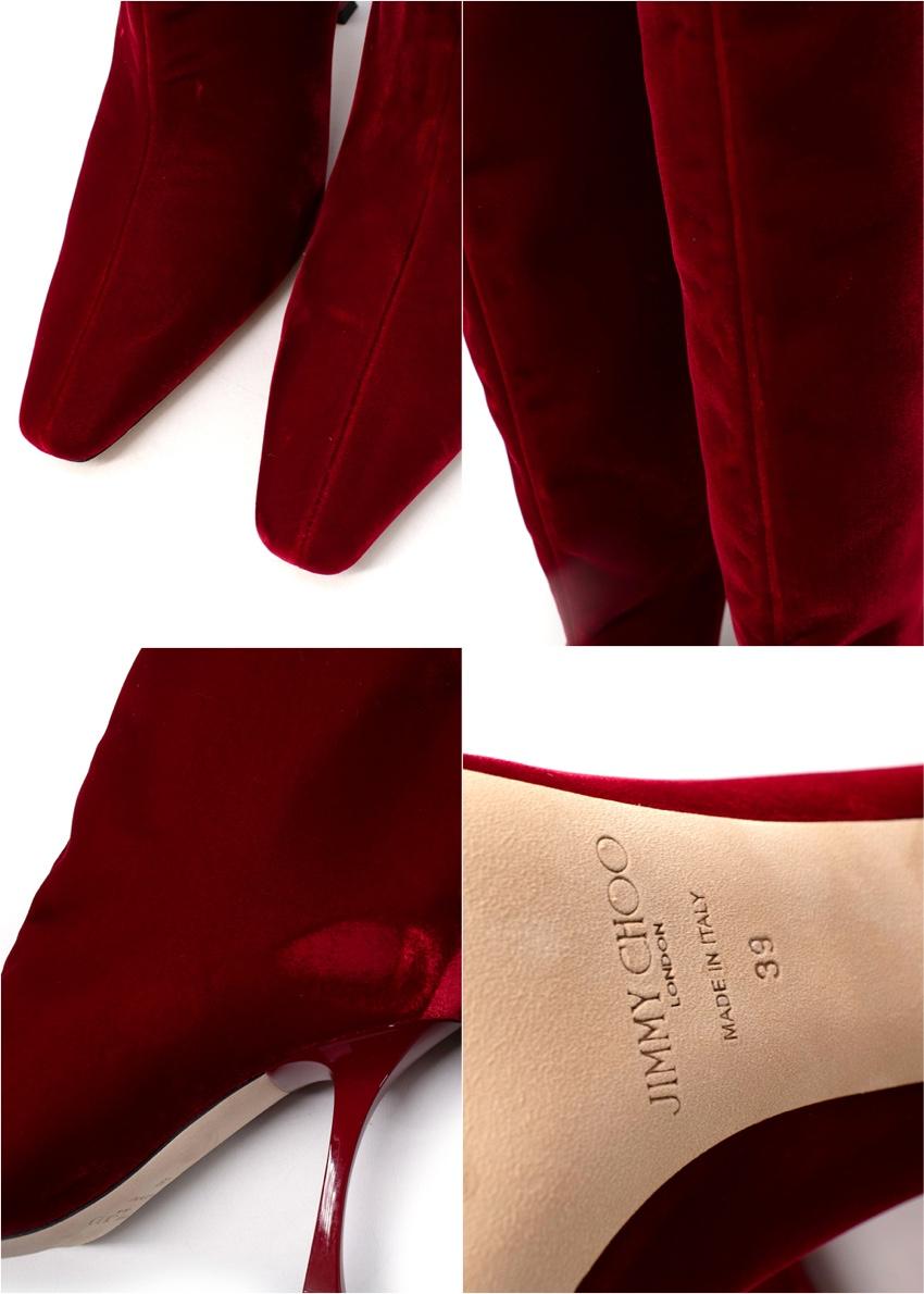 Jimmy Choo Red Velvet Chad Heeled Long Boots In Excellent Condition In London, GB