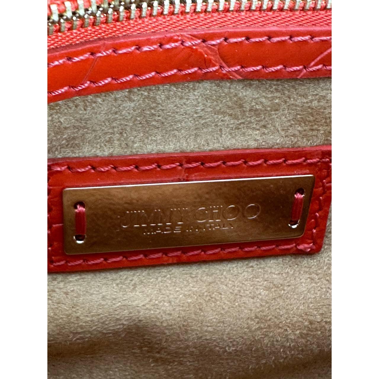 Jimmy Choo - River - Sac en cuir gaufré au crocodile rouge en vente 3