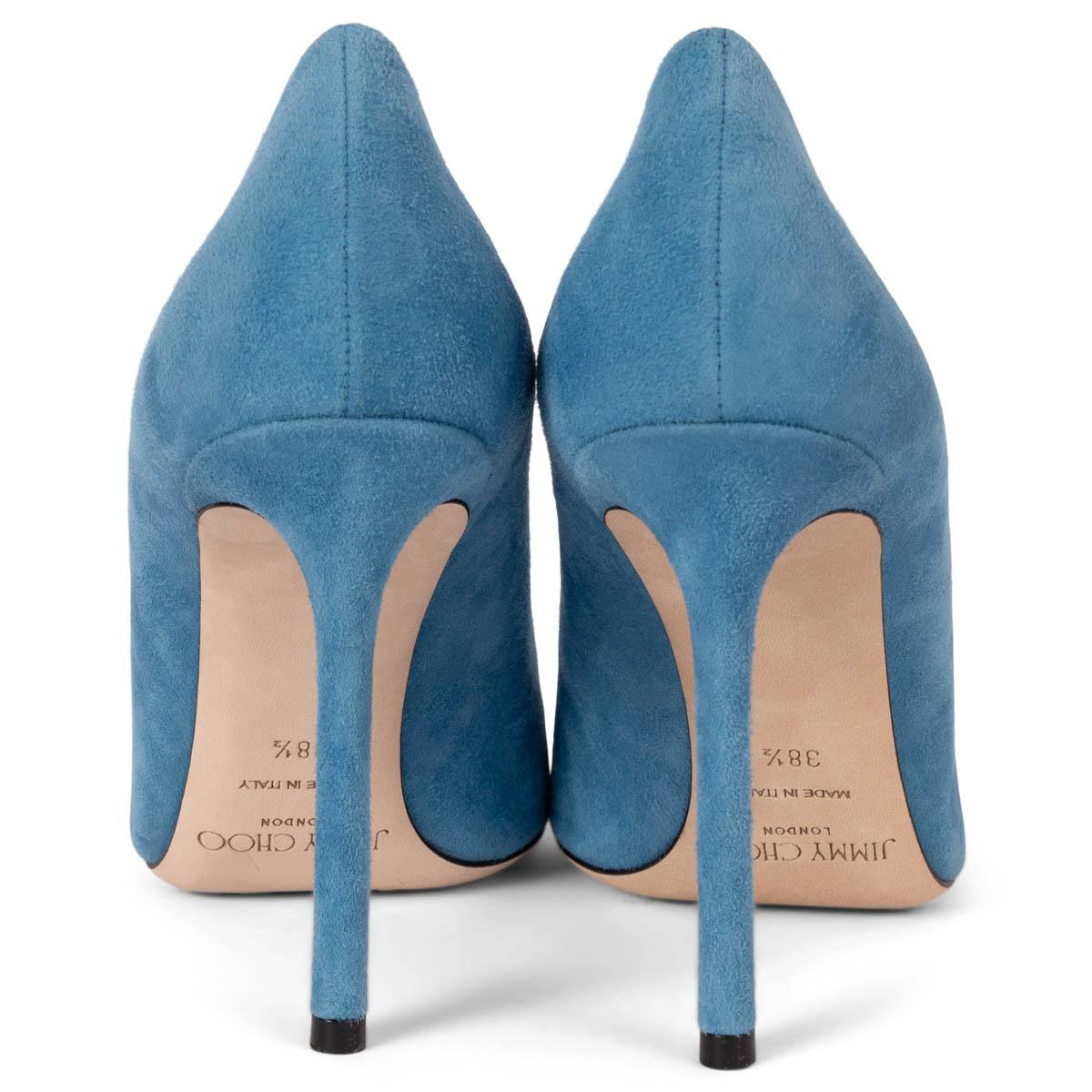 Women's JIMMY CHOO Robot blue suede ROMY 100 Pumps Shoes 38.5 For Sale