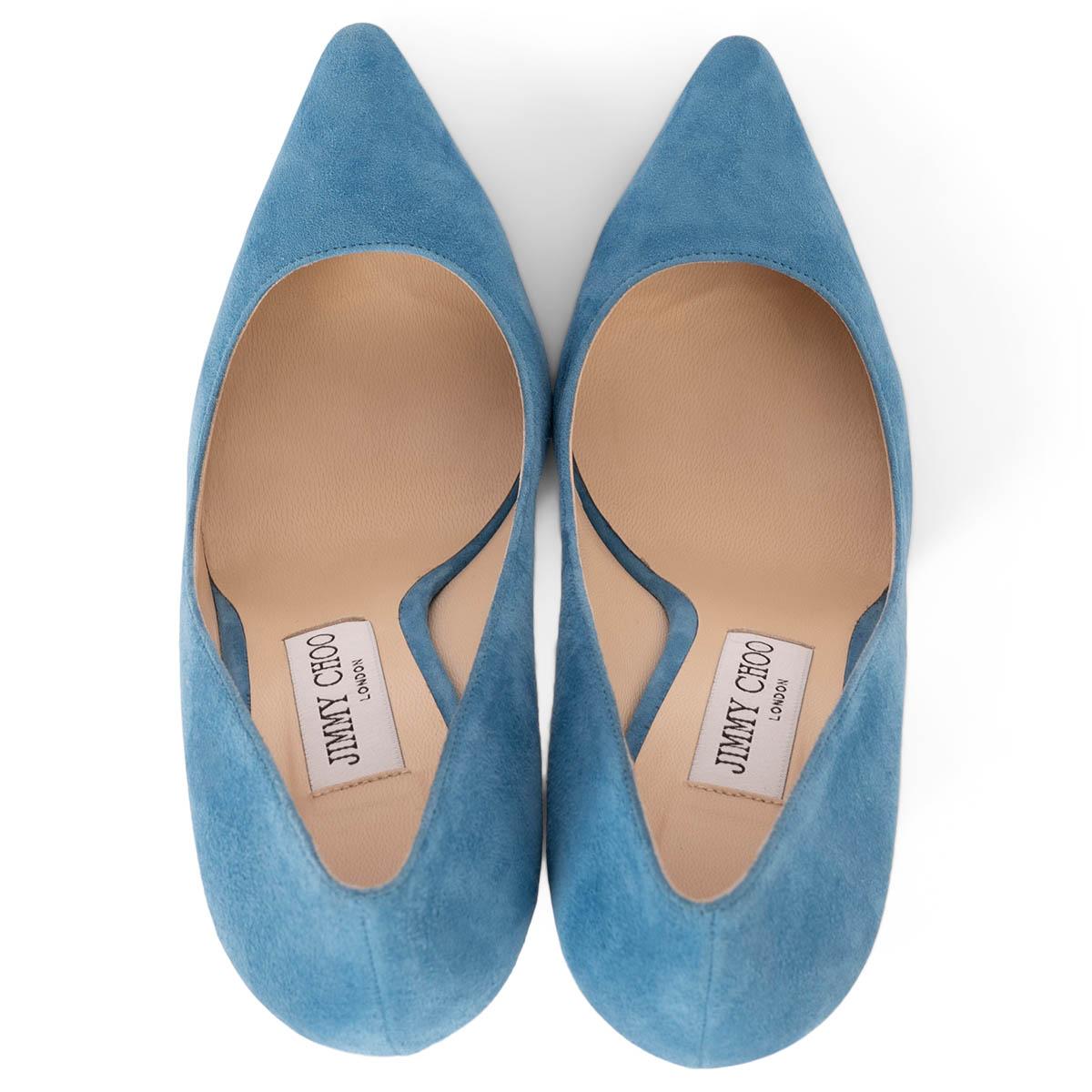 JIMMY CHOO Robot blue suede ROMY 100 Pumps Shoes 38.5 For Sale 1