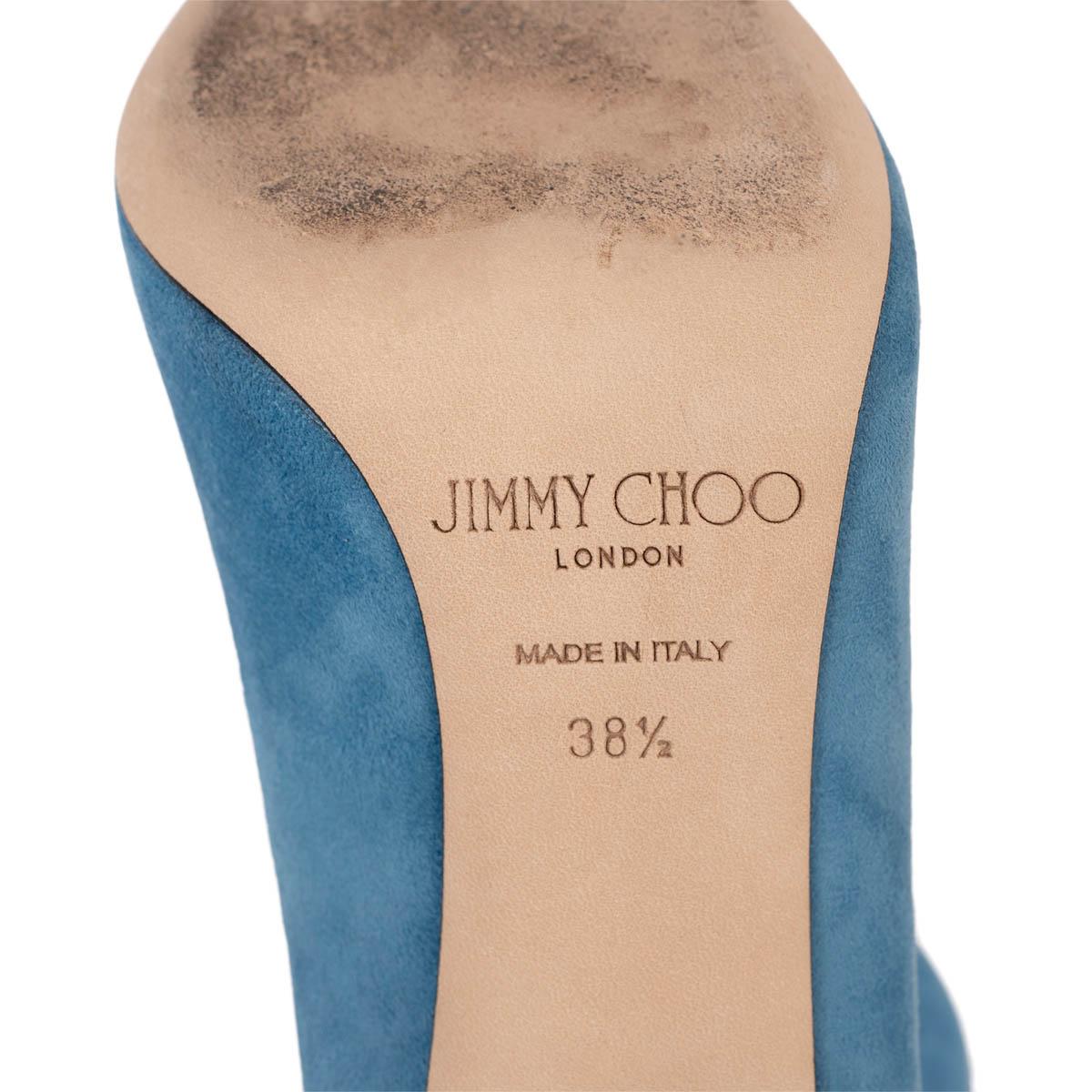 JIMMY CHOO Robot blue suede ROMY 100 Pumps Shoes 38.5 For Sale 4