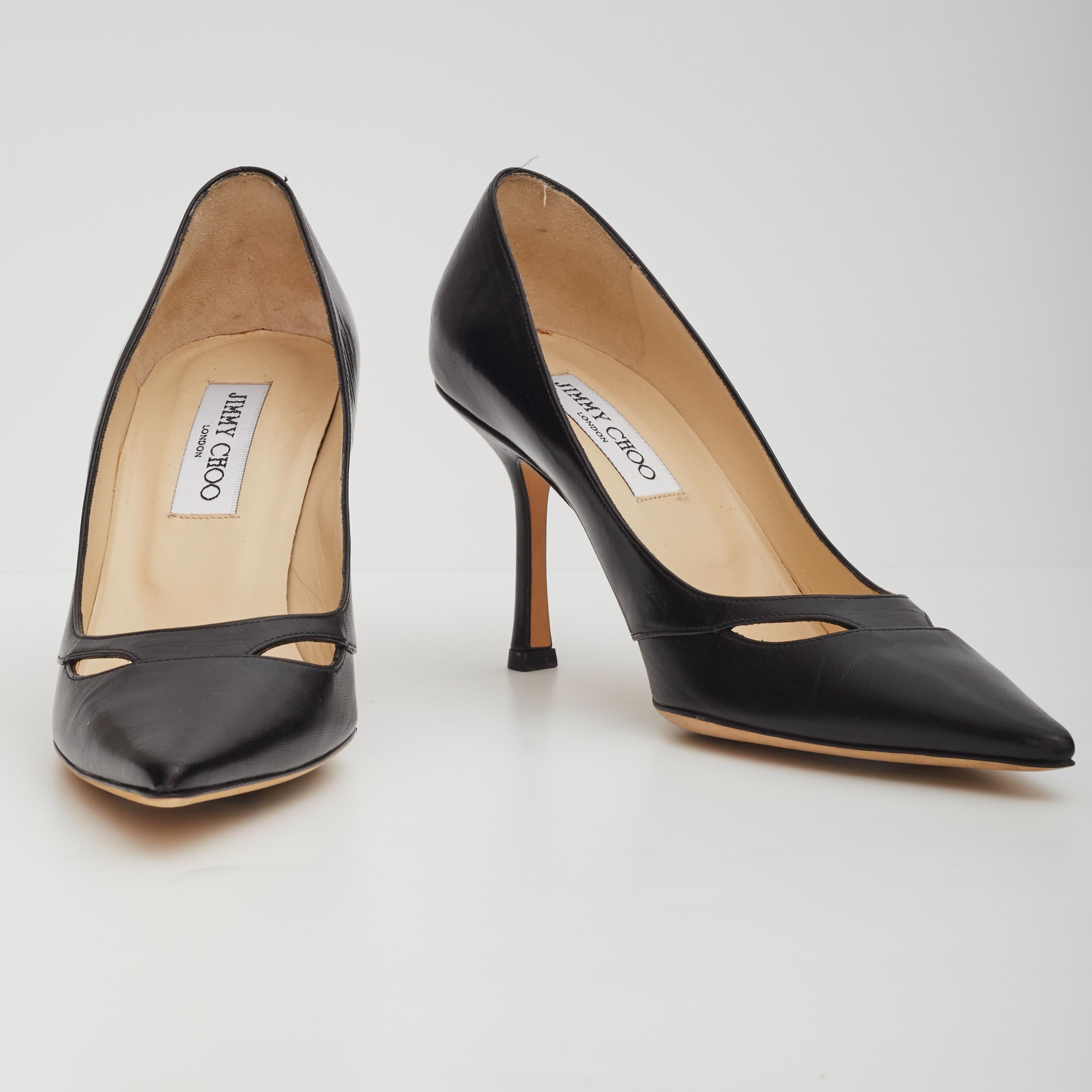 JThe classic pointy toe pump has been slightly updated with a softer point and a new stiletto heel. Leather lined with a leather sole, they are finished with a black kid leather upper. Made in Italy. Heel height measure 85mm/3.3 inches.

Color: