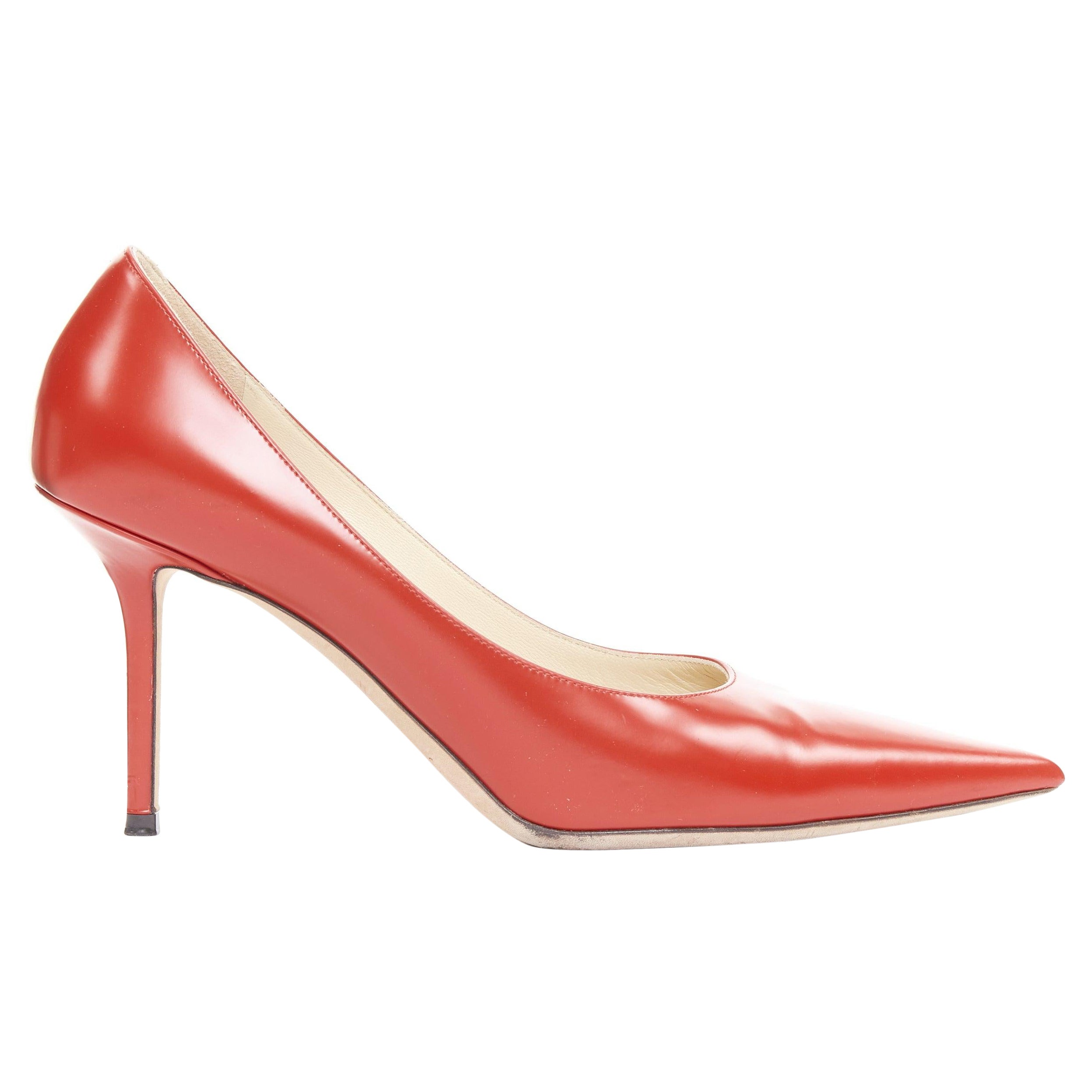 JIMMY CHOO Romy 85 red leather pointy toes stiletto heeled pumps EU39.5