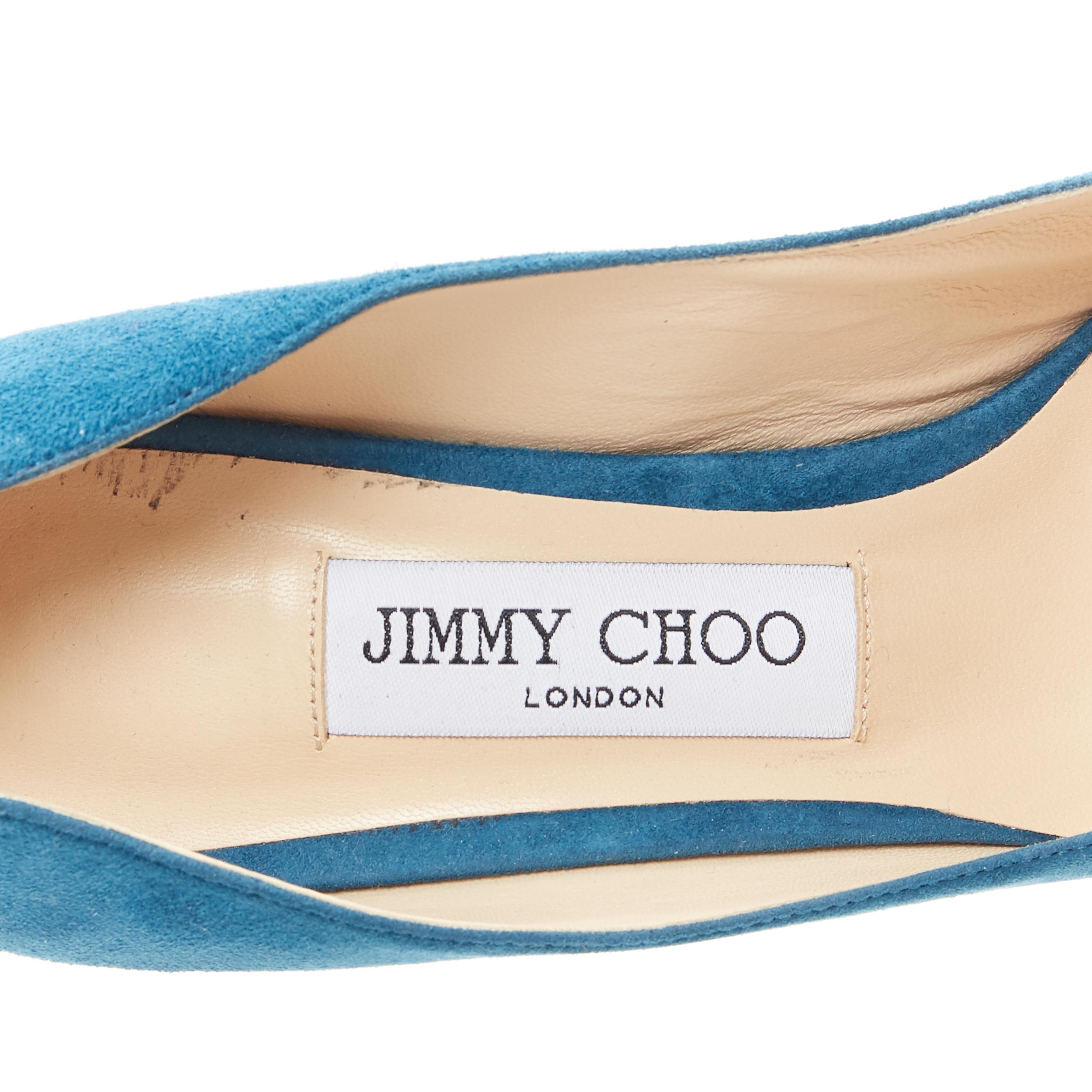 JIMMY CHOO Romy 85 teal blue suede leather point toe pigalle pump EU37 4