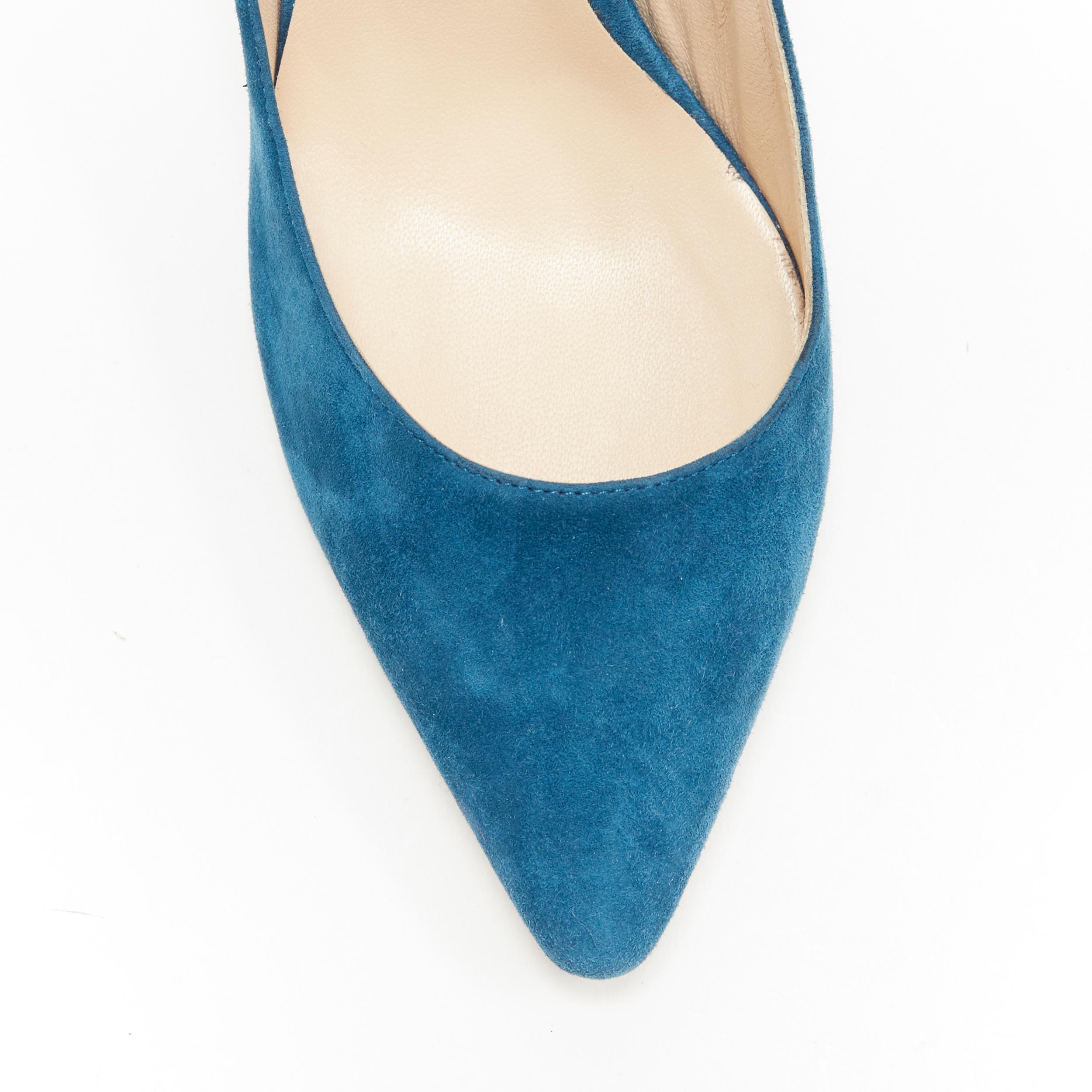 JIMMY CHOO Romy 85 teal blue suede leather point toe pigalle pump EU37 1
