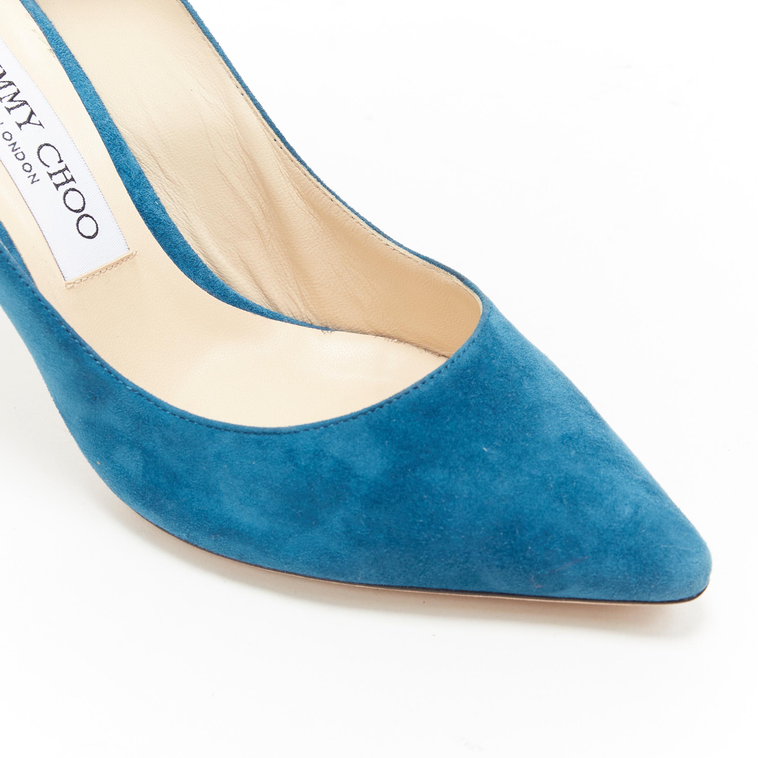 JIMMY CHOO Romy 85 teal blue suede leather point toe pigalle pump EU37 2