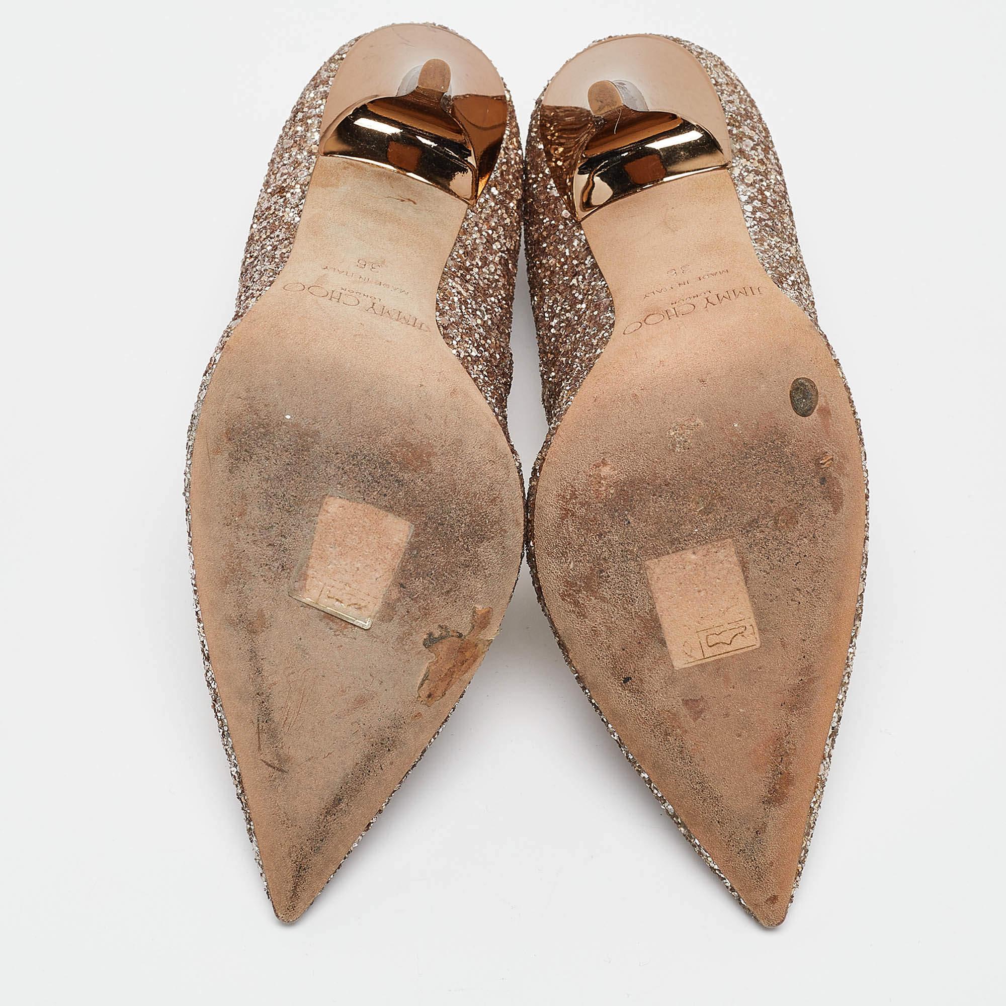 Jimmy Choo Rose Gold Coarse Glitter Romy Pumps Size 36 1
