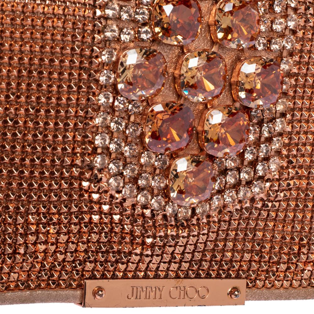 Jimmy Choo Rose Gold Leather and Metal Mesh Crystal Embellished Cecile Bag 1