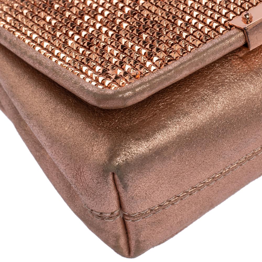 Jimmy Choo Rose Gold Leather and Metal Mesh Crystal Embellished Cecile Bag 4