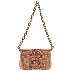 Jimmy Choo Cecile Tasche aus roségoldenem Leder und kristallbesetztem Metallgeflecht