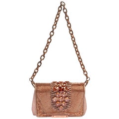 Jimmy Choo Rose Gold Leather and Metal Mesh Crystal Embellished Cecile Bag