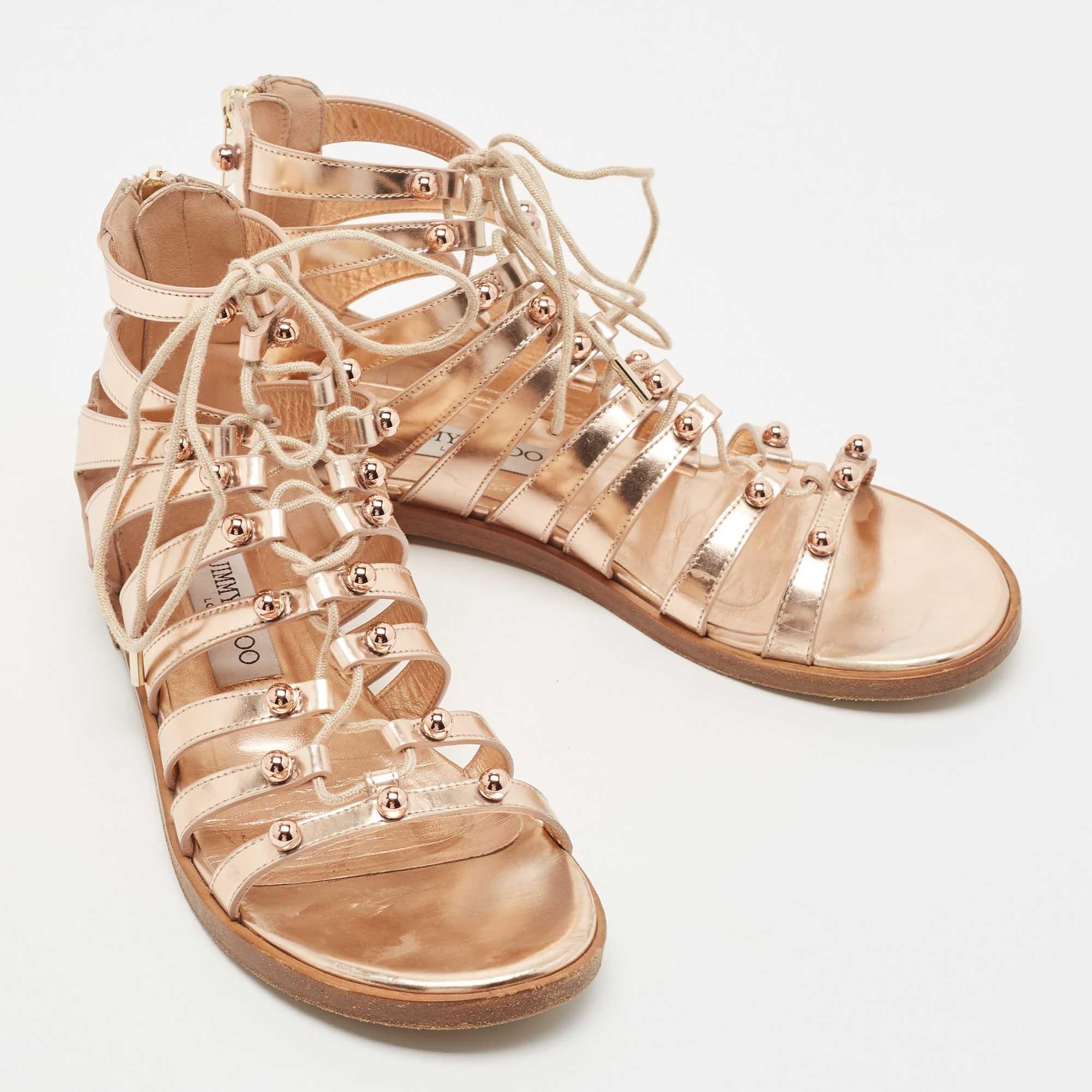 Women's Jimmy Choo Rose Gold Leather Gigi Sandals Size 36.5 For Sale