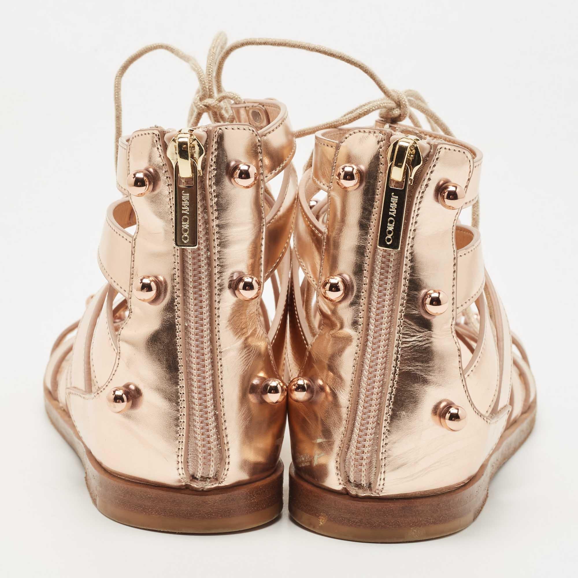 Jimmy Choo Rose Gold Leather Gigi Sandals Size 36.5 For Sale 1