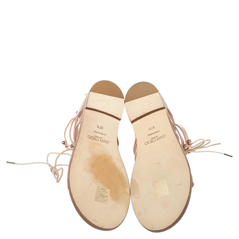 Jimmy Choo Rose Gold Leather Gigi Sandals Size 37.5 at 1stDibs